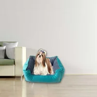 Cama Anti-Estres Lavable Mascota Tiny Unicolor Azul Turquesa Liso