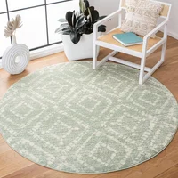 Alfombra Redonda Safavieh Adirondack 120 cm Verde y Marfil Diseño de Diamantes