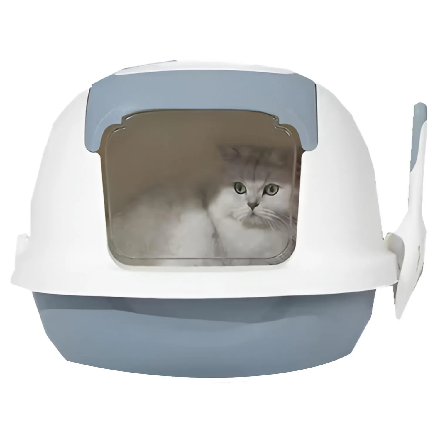 Arenera Cubierta para Gato Plástica con Puerta Vaivén Gris 52x43x42cm Colmascotas