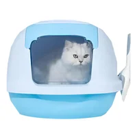 Arenera Cubierta para Gato Plástica con Puerta Vaivén Azul 52x43x42cm Colmascotas