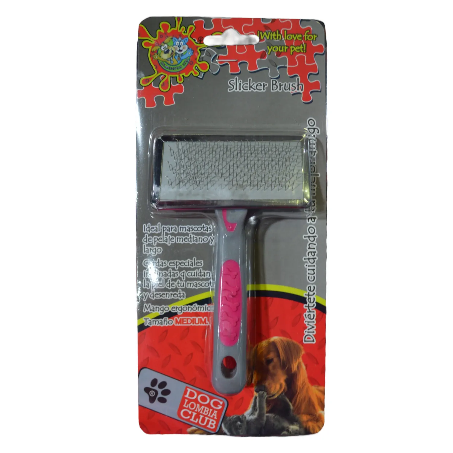 Cepillo para perro sliker rosado mediano colmascotas