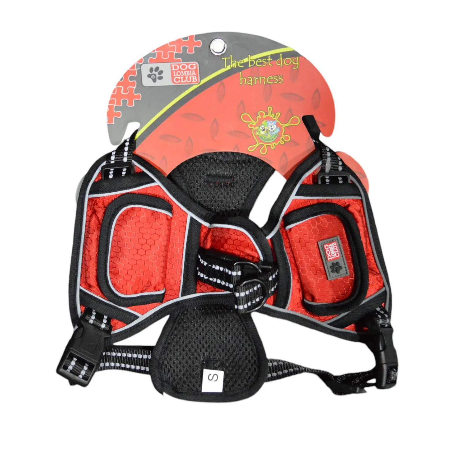 Arnés para perro todoterreno lineas reflectivas/bolsillo rojo talla s colmascotas