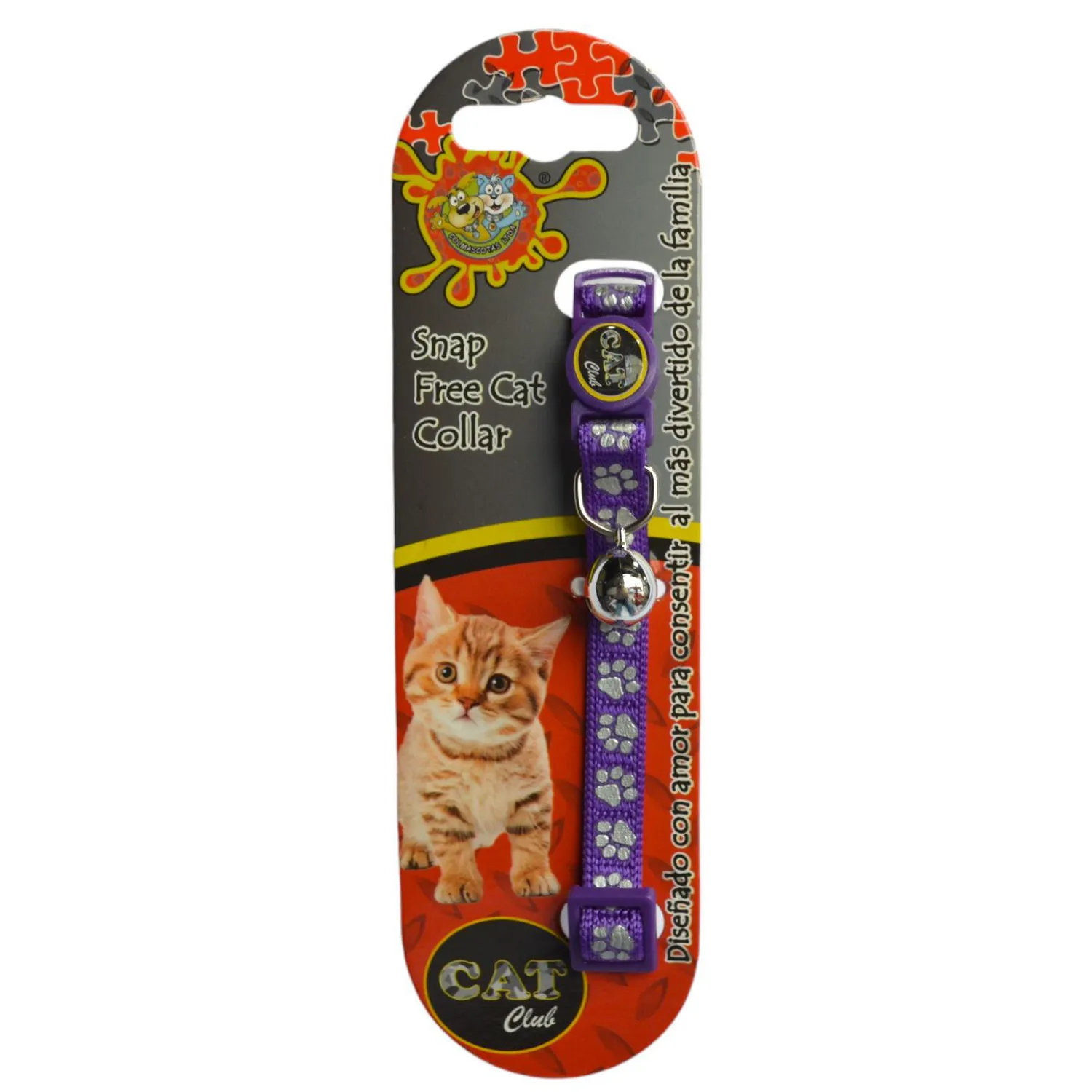 Collar para gato huellitas reflectivas morado colmascotas