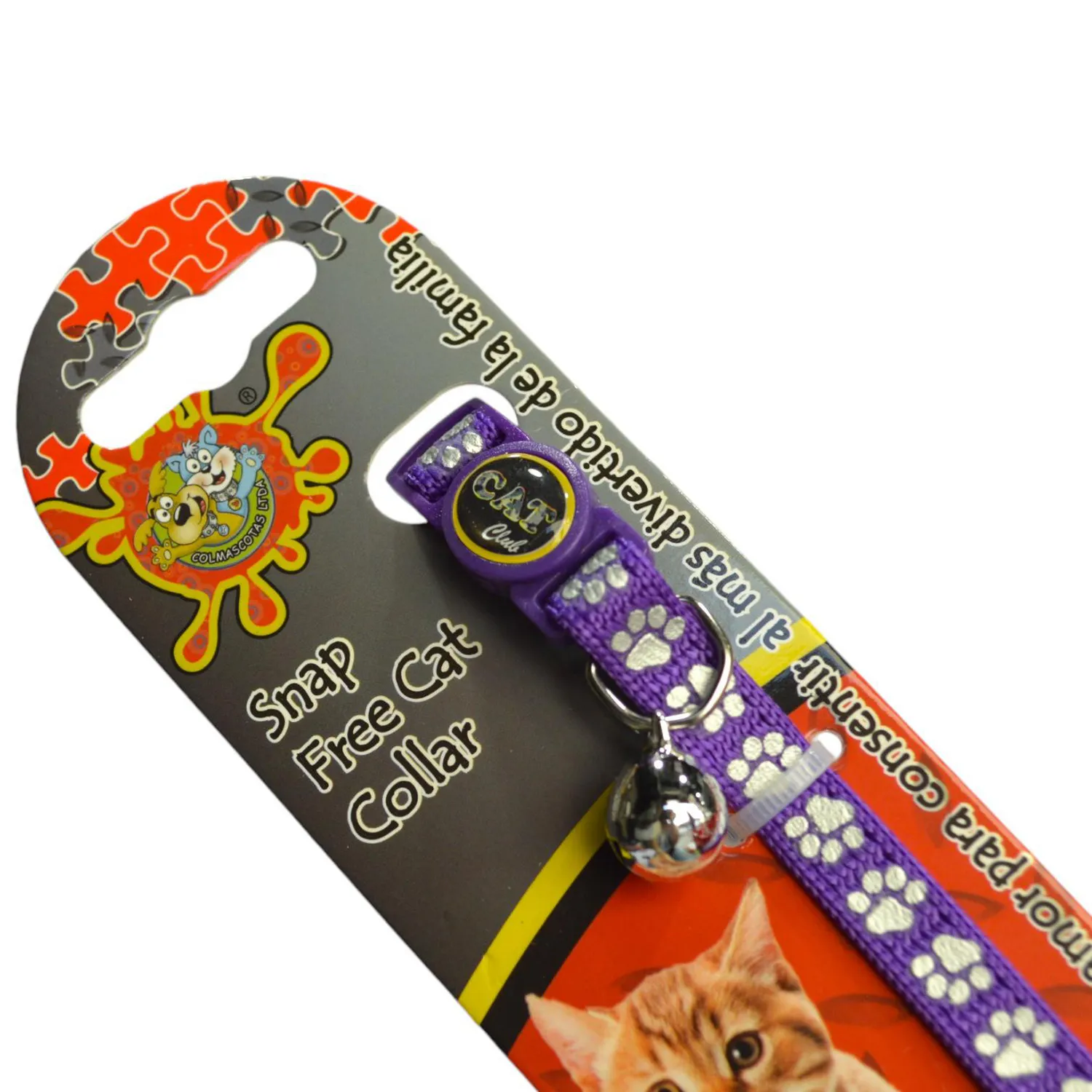Collar para gato huellitas reflectivas morado colmascotas