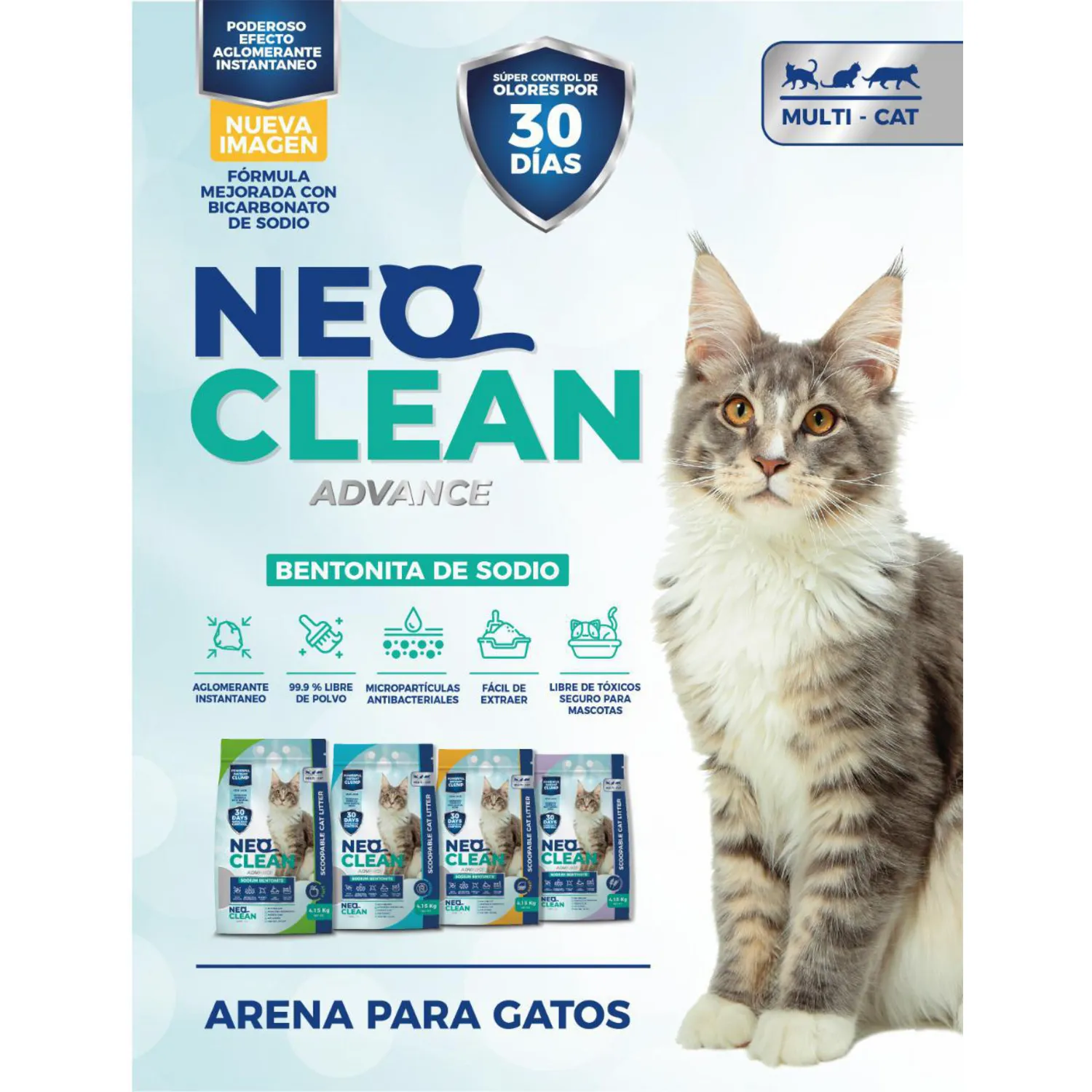 Arena sanitaria para gato agrlomerante bentonita neo manzana 4.15kg