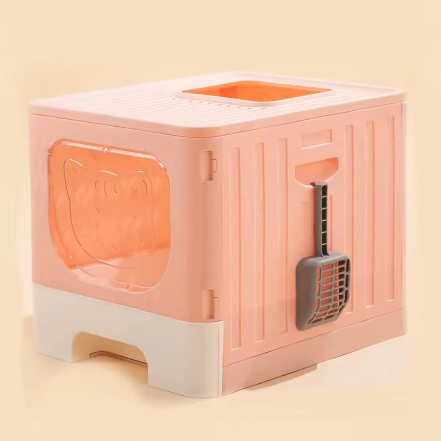 Arenera cubierta para gato supr puerta vaivén+pal rosa 48.5x38x38.2cm colmascotas
