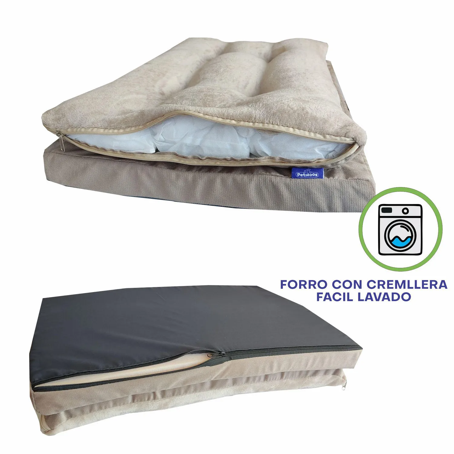 Colchon para mascotas pillow top mediano taupe 70x50x12cm petizoos