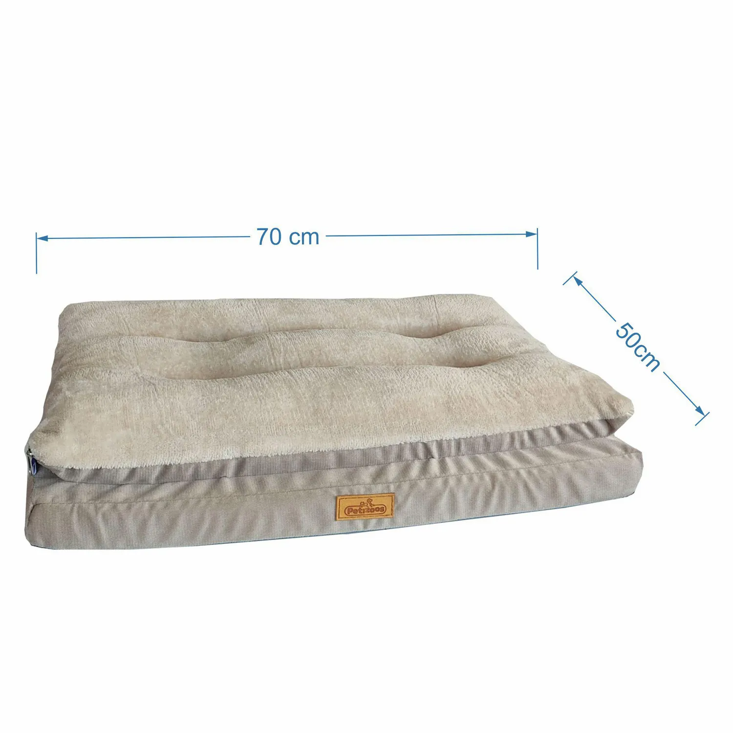 Colchon para mascotas pillow top mediano taupe 70x50x12cm petizoos 3
