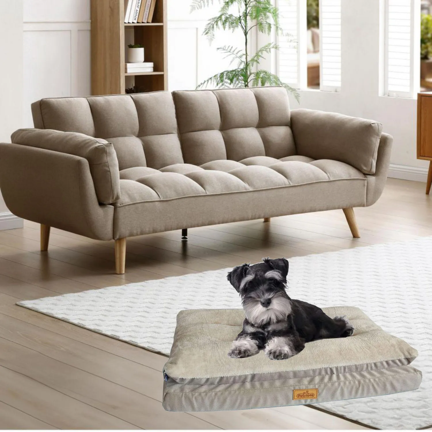 Colchon para mascotas pillow top mediano taupe 70x50x12cm petizoos 5