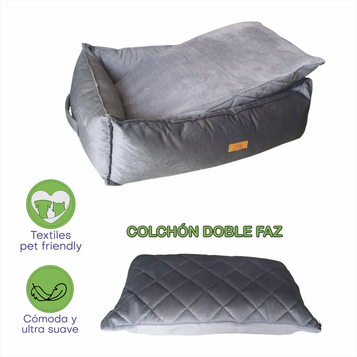 Cama Para Mascotas Rombos Extra Grande Gris 110x80x28cm Petizoos