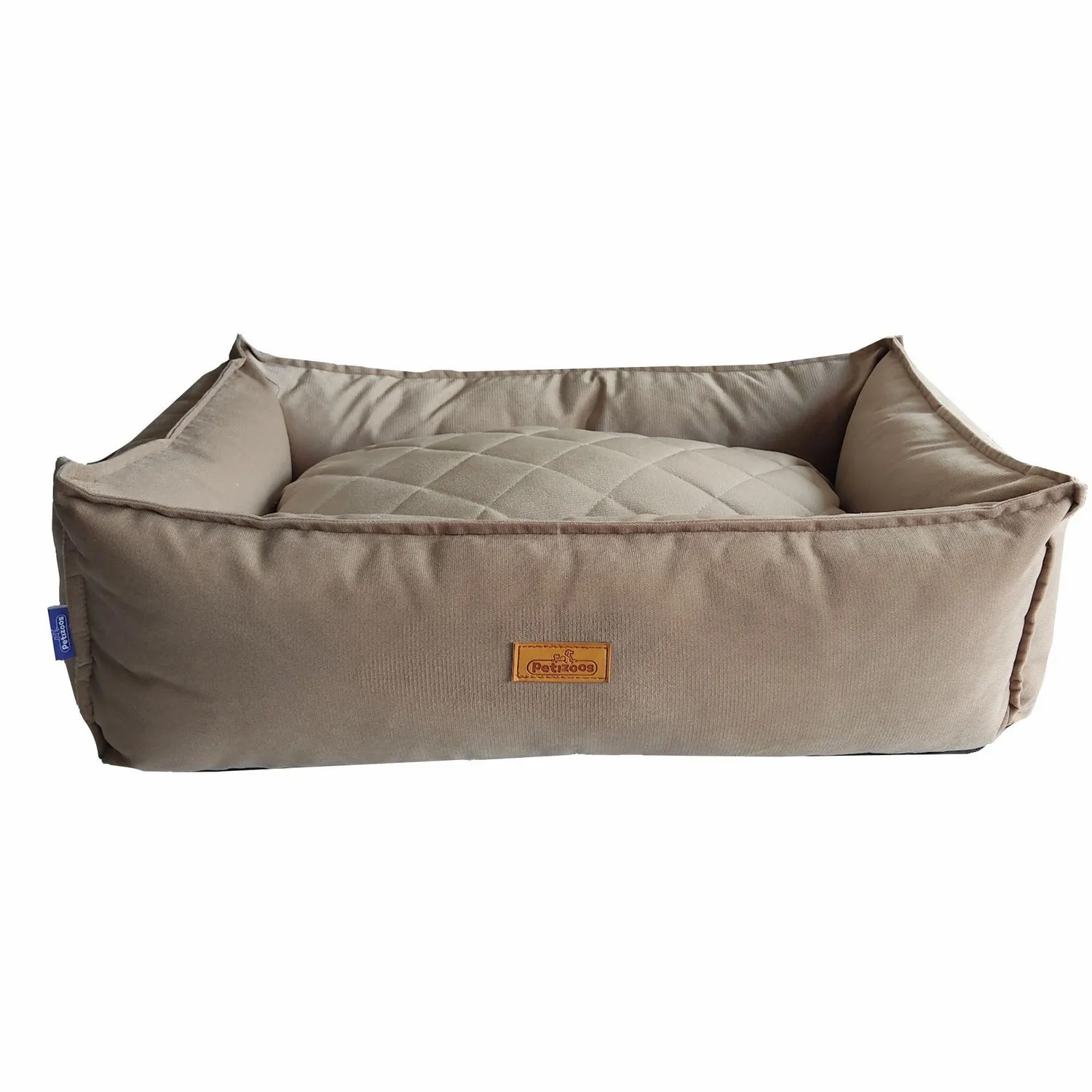 Cama para mascotas rombos grande taupe 90x65x28 cm petizoos