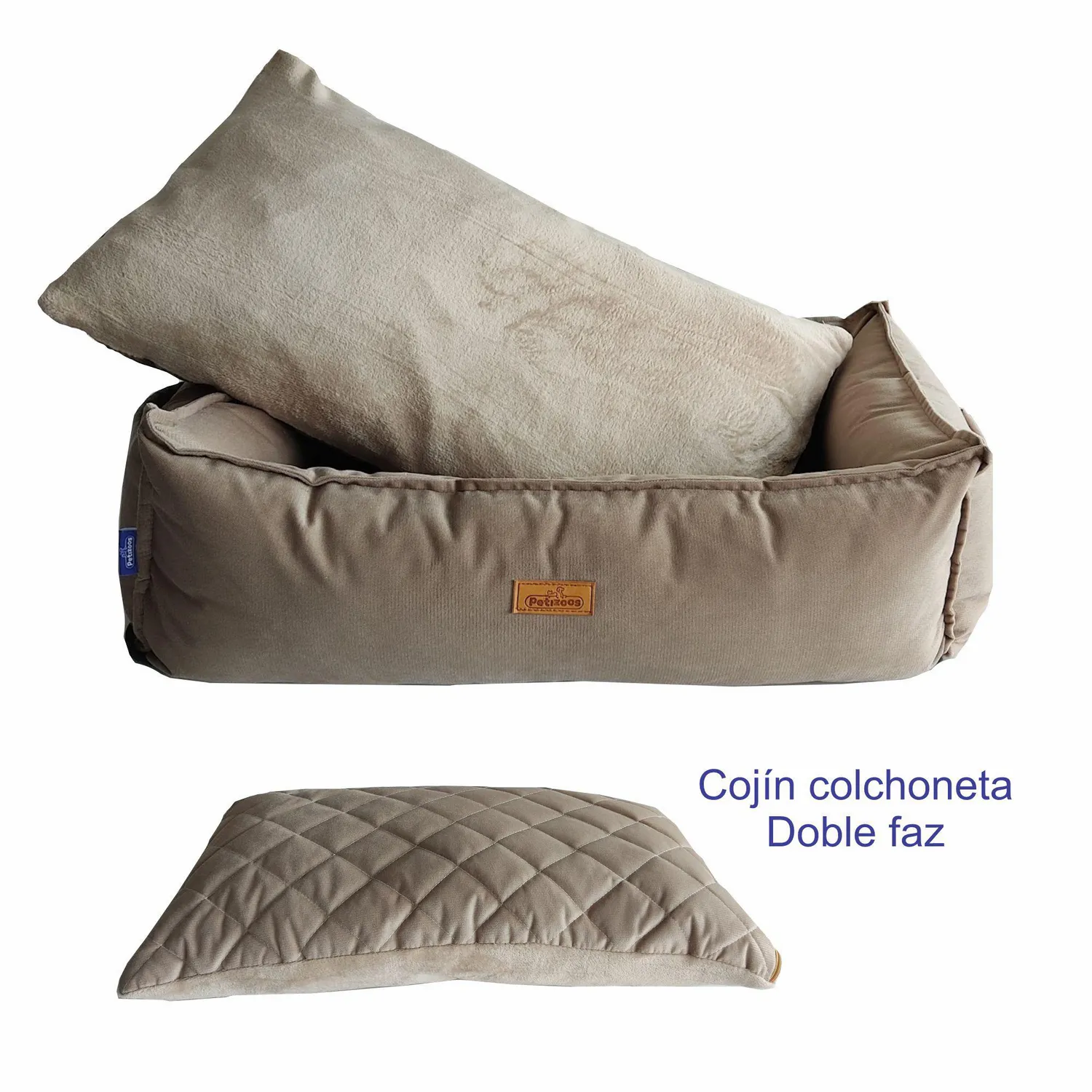 Cama para mascotas rombos grande taupe 90x65x28 cm petizoos 3