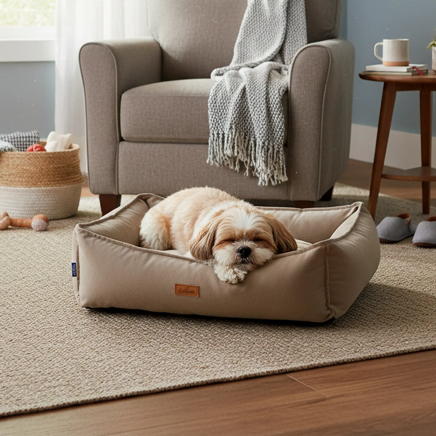 Cama para mascotas rombos grande taupe 90x65x28 cm petizoos