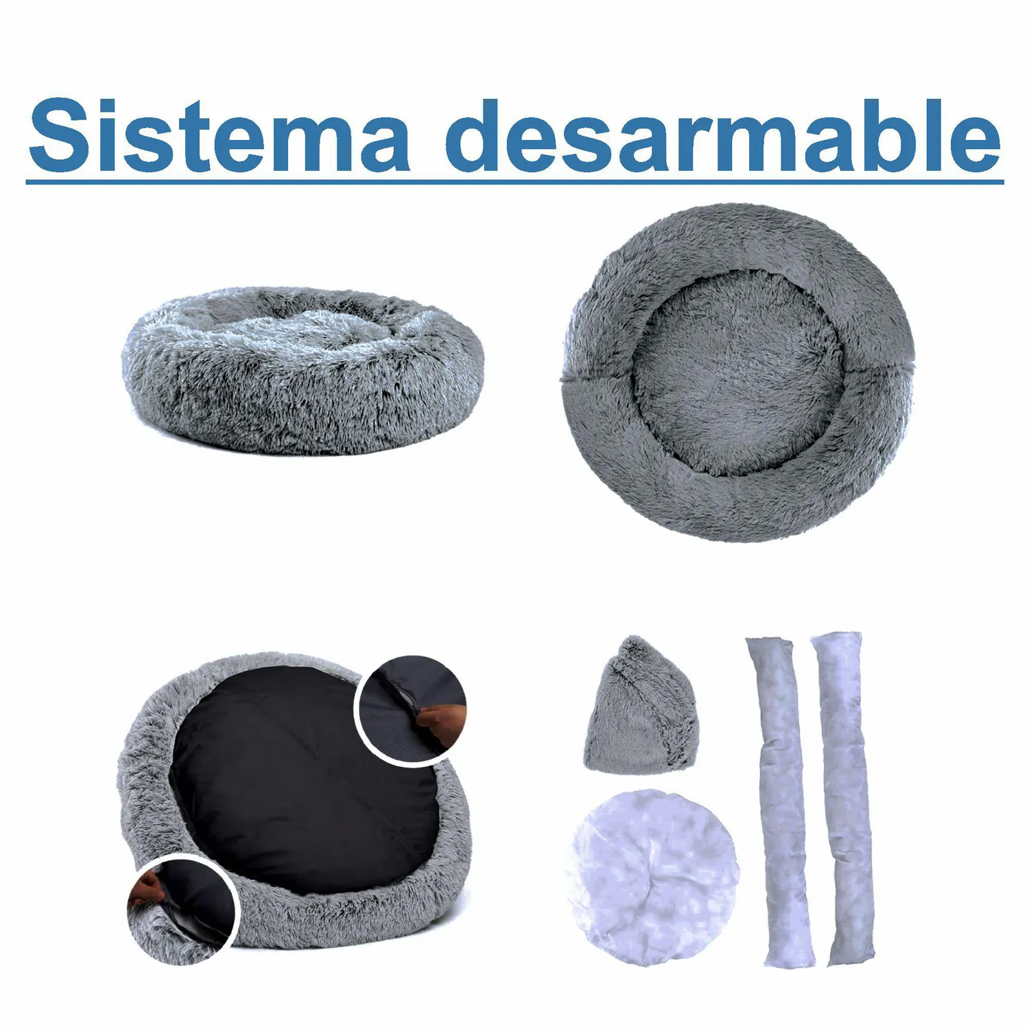 Cama para Perro Dona Anti Estrés Grande Gris 90x26cm Petizoos 3