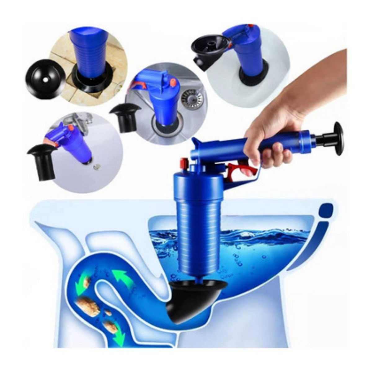 52 BITS - Destapa Cañeria Con Bomba Manual Con Presión para Desagues Color Azul