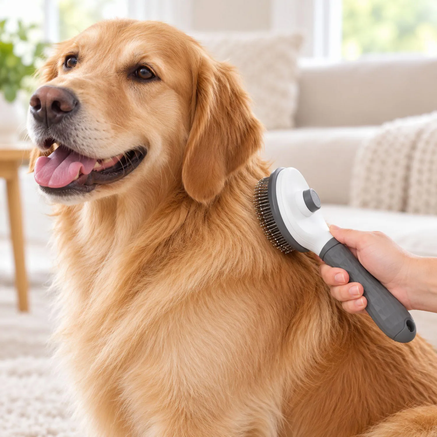 Cepillo De Aseo Para Gatos Y Perros Con Botón De Liberación De Pelo Color Gris