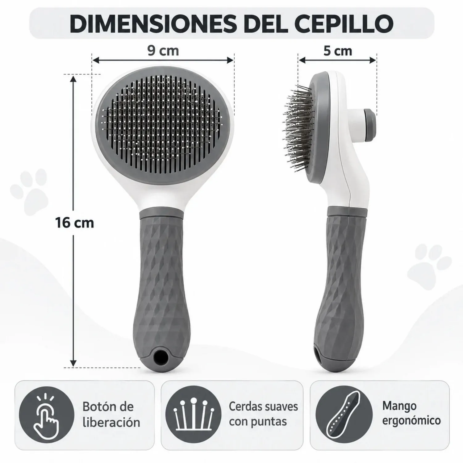 Cepillo De Aseo Para Gatos Y Perros Con Botón De Liberación De Pelo Color Gris 3