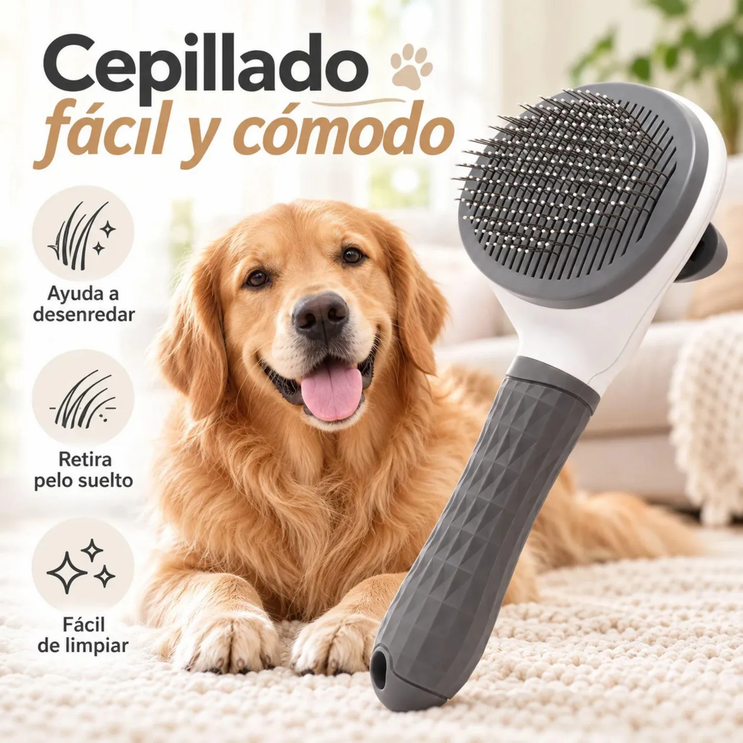 Cepillo De Aseo Para Gatos Y Perros Con Botón De Liberación De Pelo Color Gris 5