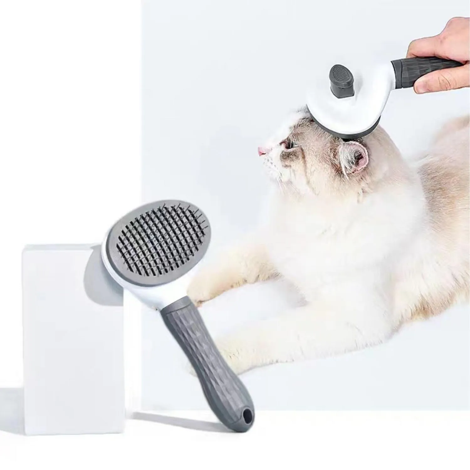 Cepillo De Aseo Para Gatos Y Perros Con Botón De Liberación De Pelo Color Gris 6