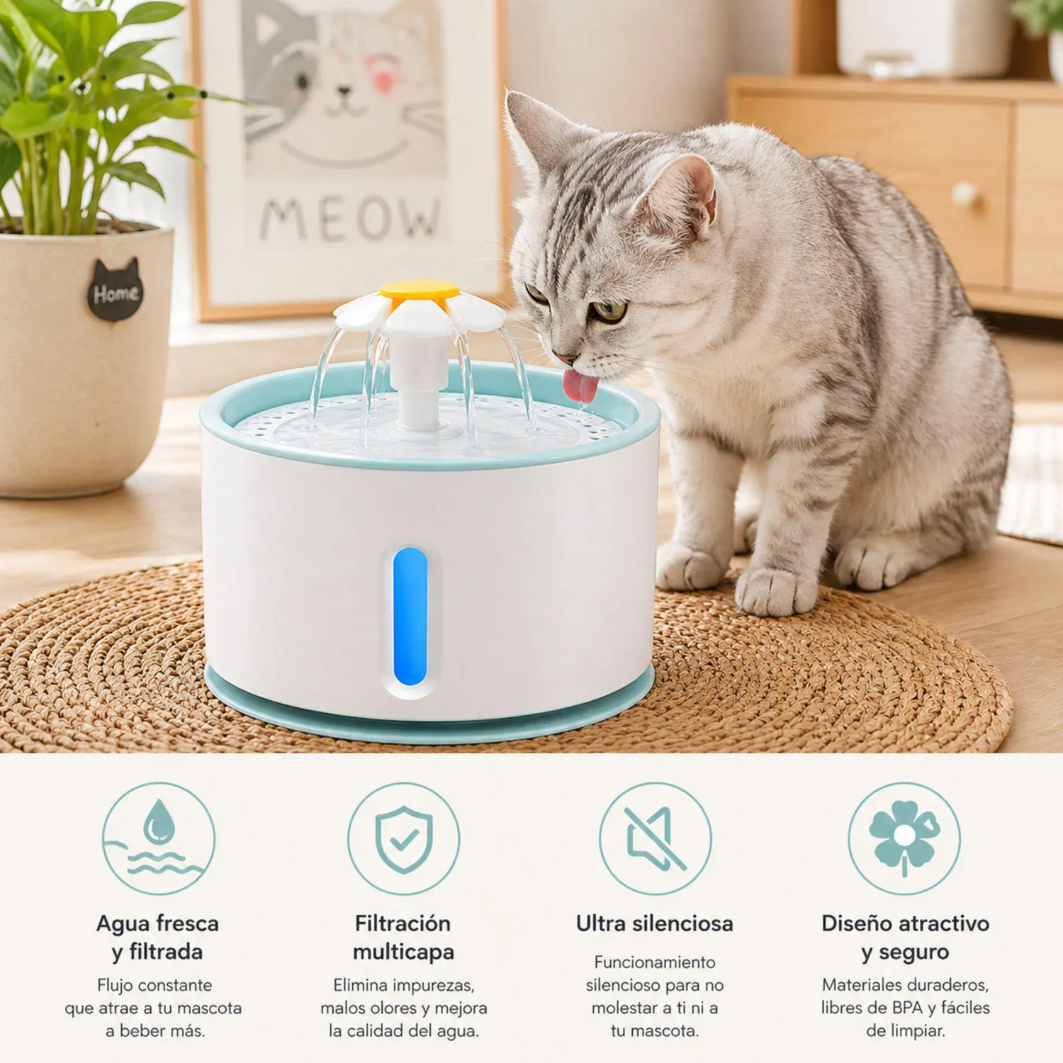 Fuente De Agua Para Perros Y Gatos Bebedero Automático Led