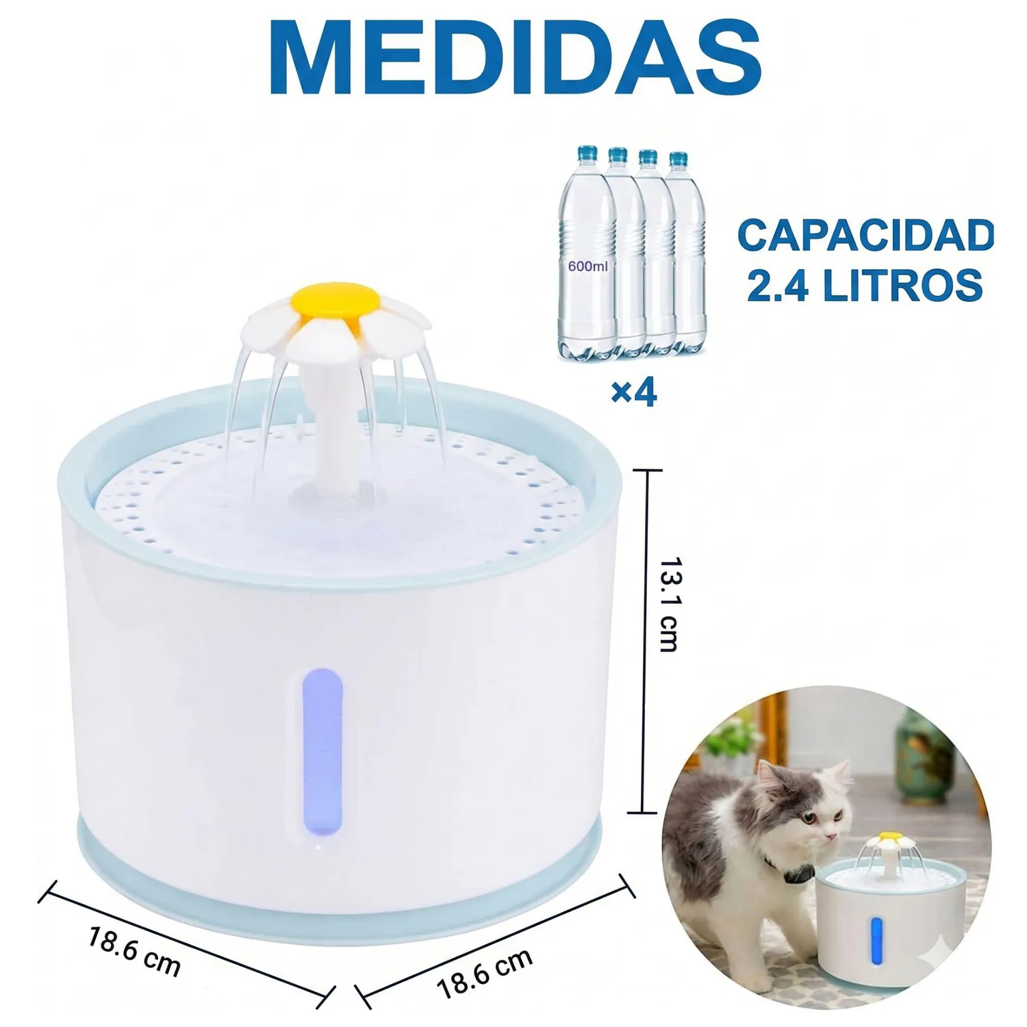 Fuente De Agua Para Perros Y Gatos Bebedero Automático Led 3