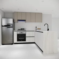 Cocina Integral 2x2.1m en L Classic sin mesón Color Gris Arcilla mate y Madera Cristal