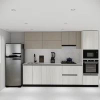 Cocina Integral 3m con Torre Classic sin mesón Color Gris Arcilla y Madera Cristal