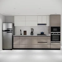 Cocina Integral 3m con Torre Premium sin mesón Color Marfil y Capuccino Alto Brillo