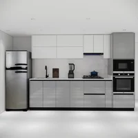 Cocina Integral 3m con Torre Premium sin mesón Color Blanco y Gris Artico Alto Brillo