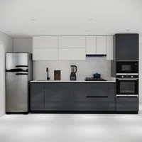 Cocina Integral 3m con Torre Premium sin mesón Color Marfil y Gris Plomo Alto Brillo
