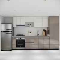 Cocina Integral 3m con Despensa Premium sin mesón Color Marfil y Capuccino Alto Brillo