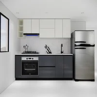 Cocina Integral 2M Lineal Luxury Sin Mesón Color Marfil Y Gris Plomo Alto Brillo