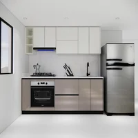 Cocina Integral 2M Lineal Luxury Sin Mesón Color Marfil Y Capuccino Alto Brillo