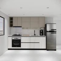 Cocina Integral 2.5M Lineal Classic Sin Mesón Color Gris Arcilla Mate Y Madera Cristal