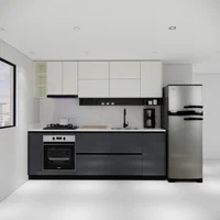Cocina Integral 2.5M Lineal Luxury Sin Mesón Color Marfil Y Gris Plomo Alto Brillo