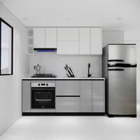 Cocina Integral 2M Lineal Luxury Sin Mesón Color Blanco Y Gris Artico Alto Brillo