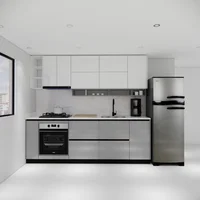 Cocina Integral 2.5M Lineal Premium Sin Mesón Color Blanco Y Gris Artico Alto Brillo