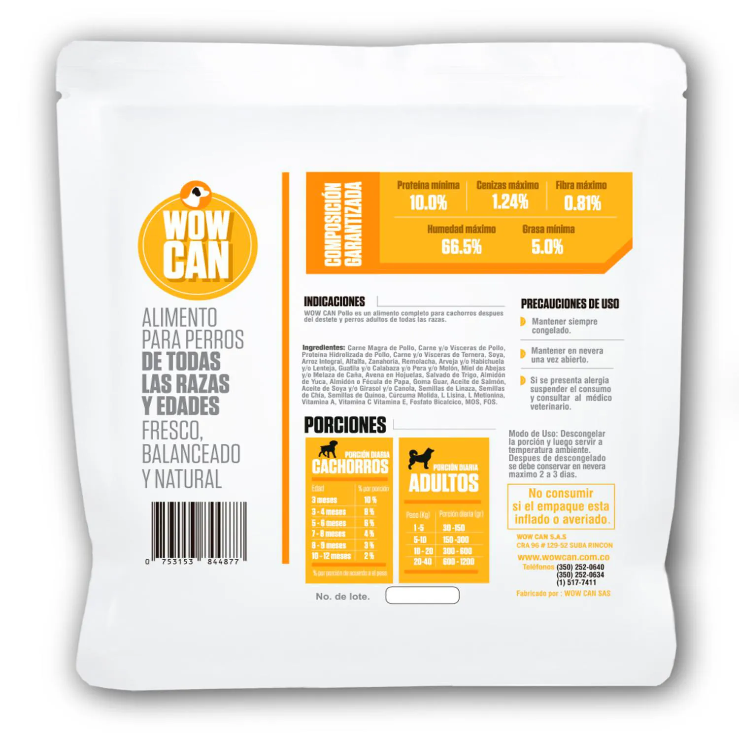 Comida Perro Congelado Pollo/Ternera 300g Woc