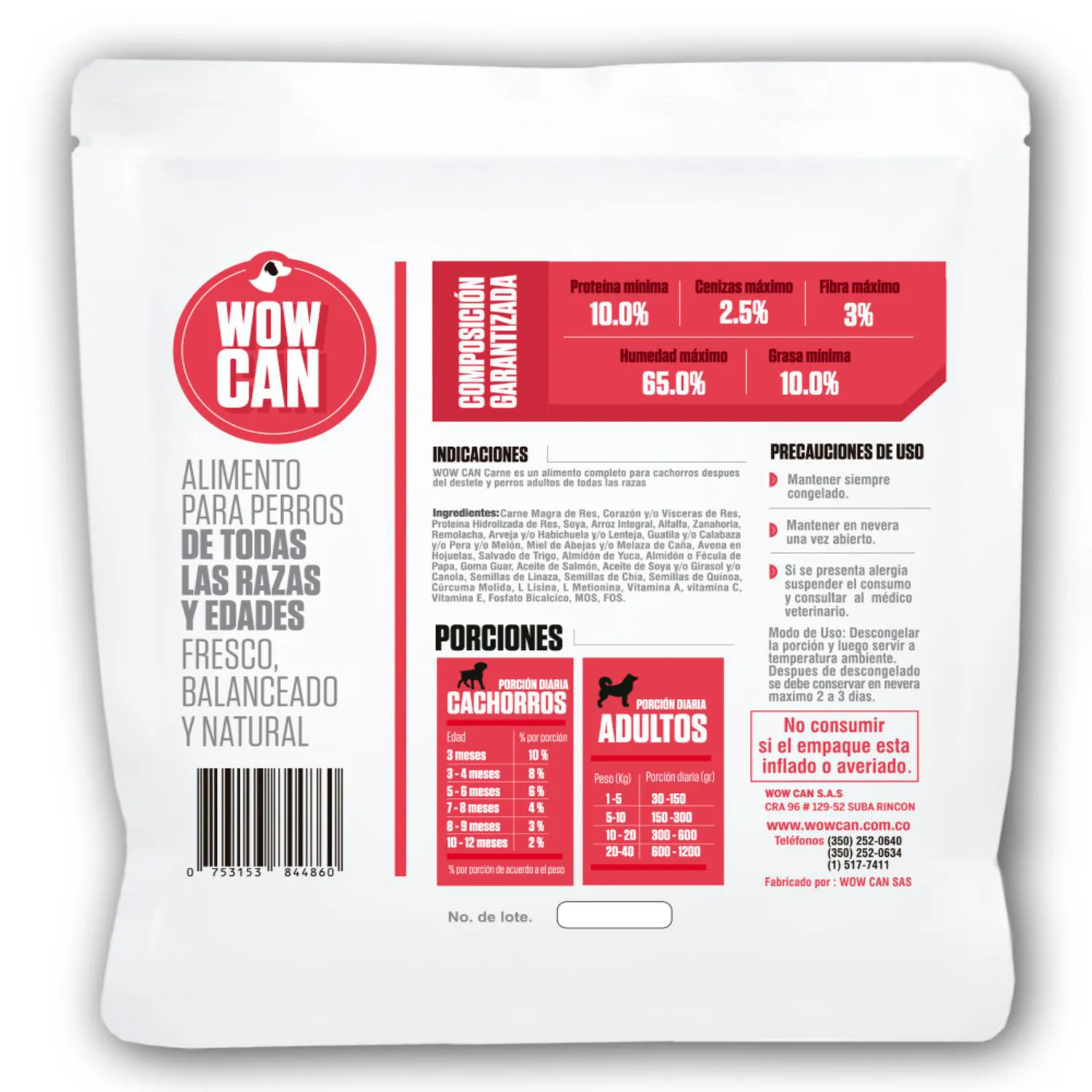Comida Perro Congelado Carne Res 500g Wow Can