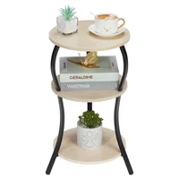 Mesa Auxiliar Redonda Vintage de 3 Niveles con Estante de Almacenamiento