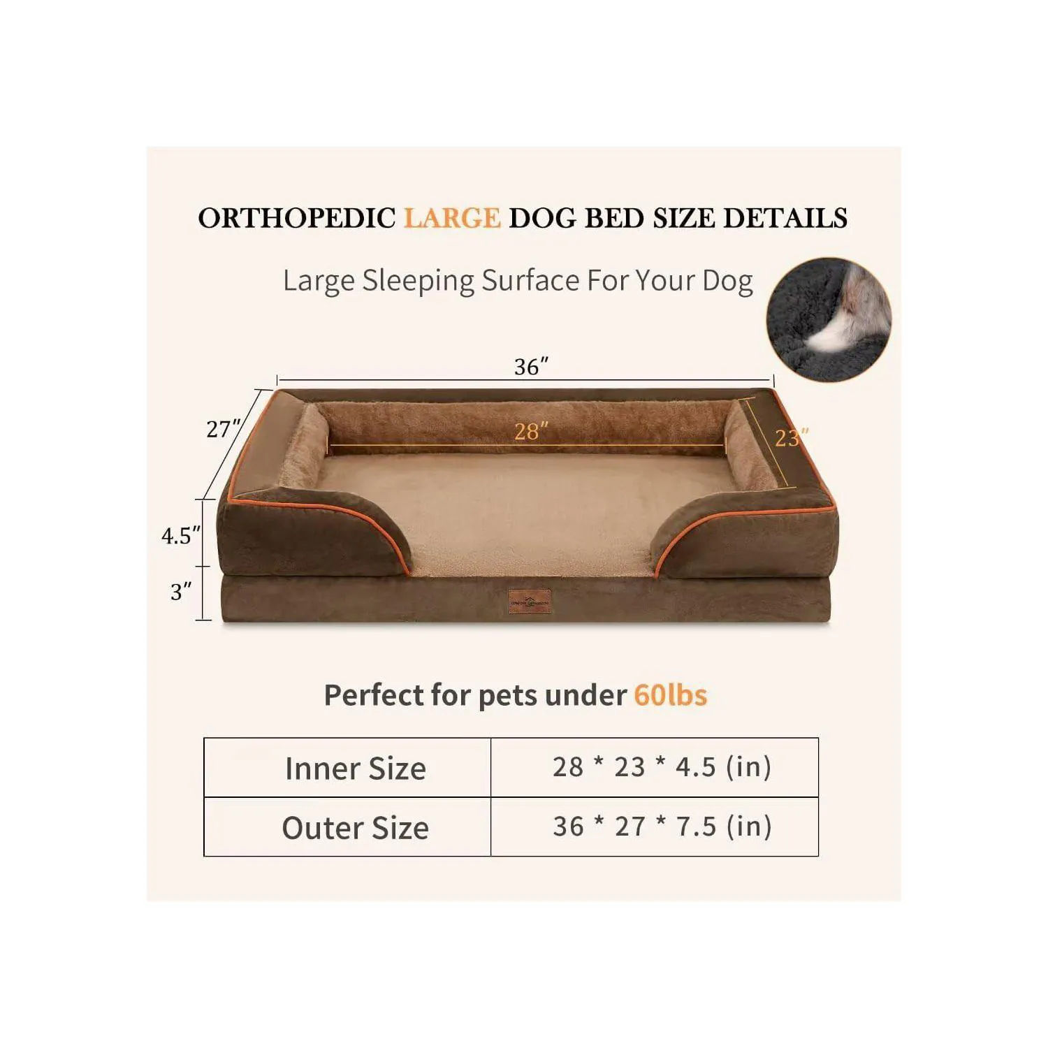 Cama Ortopédica Impermeable para Perros Grandes 4