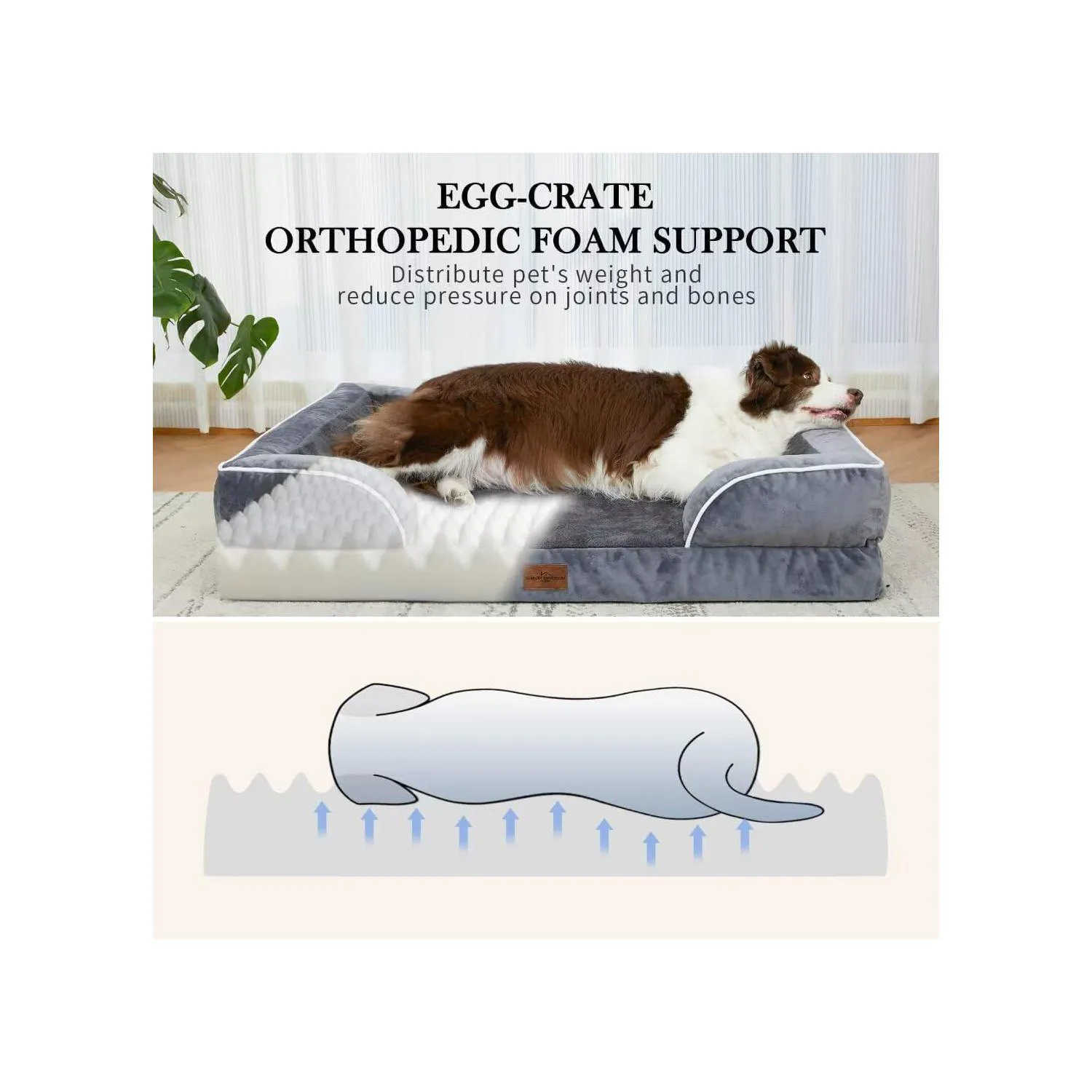 Cama Ortopédica Impermeable para Perros Grandes con Funda Lavable
