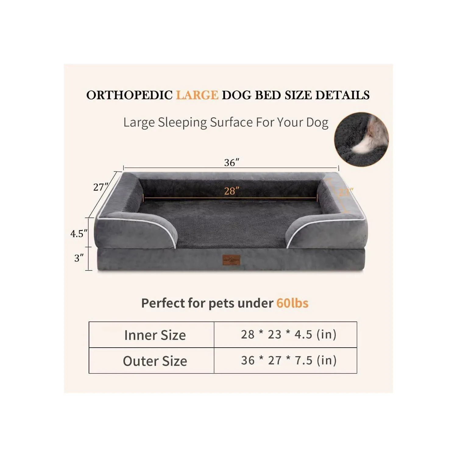 Cama Ortopédica Impermeable para Perros Grandes con Funda Lavable 4