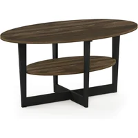 Mesa Auxiliar Ovalada Furinno en Nogal Columbia con Estante Inferior Negro
