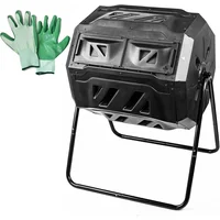 Contenedor De Compostaje MaxWorks De 42 Galones Con Cámaras Dobles Y Guantes