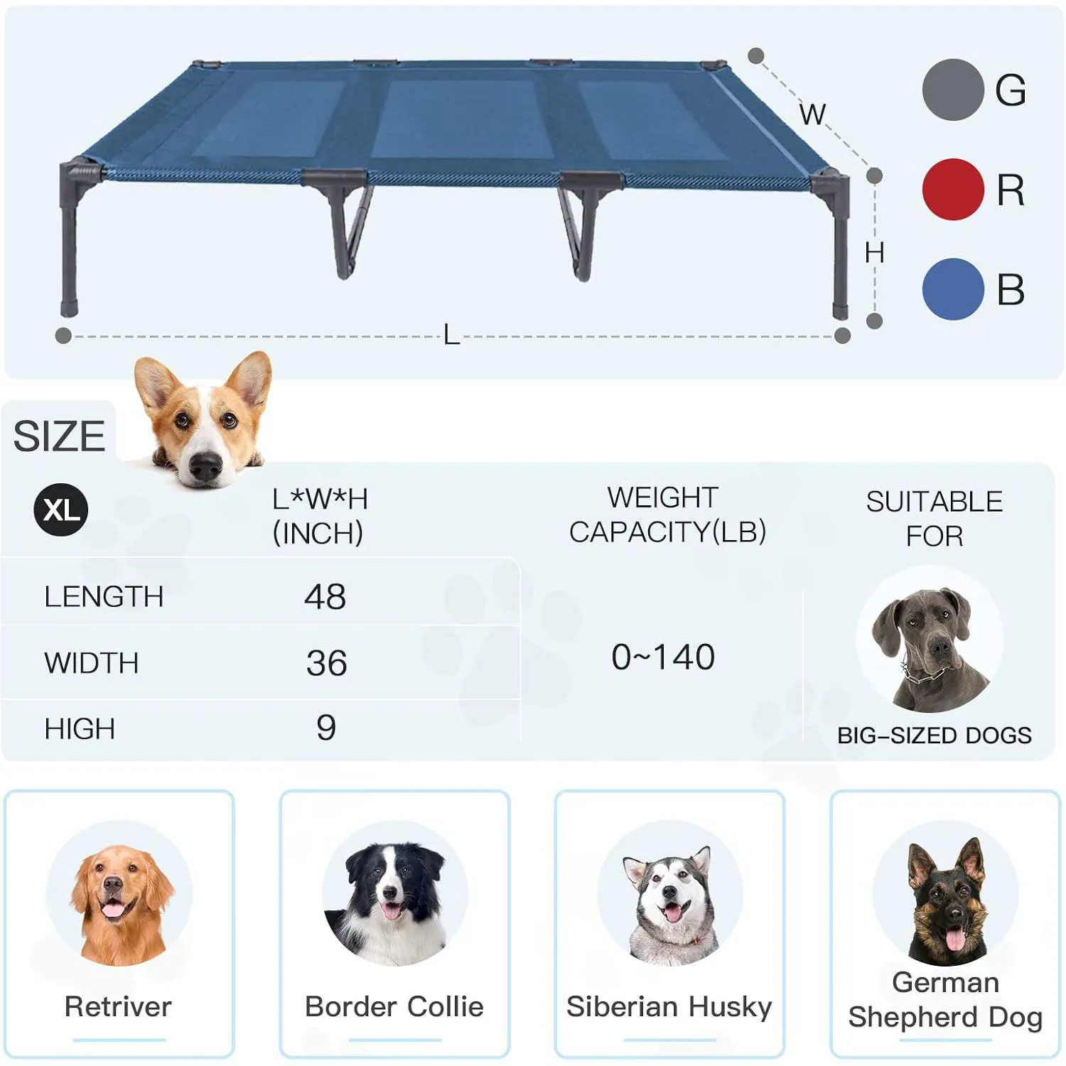 Cama Elevada Impermeable para Perros Suddus XL Portátil y Cómoda 4