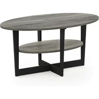 Mesa Auxiliar Furinno Ovalada con Estante Inferior Color Roble y Negro