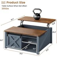 Mesa de Centro Elevable SEDETA Azul con Estantes y Compartimento Oculto