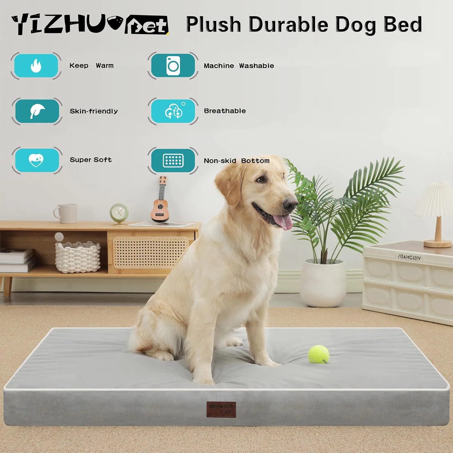 Cama Ortopédica XL Para Perros Con Funda Lavable y Diseño Antideslizante