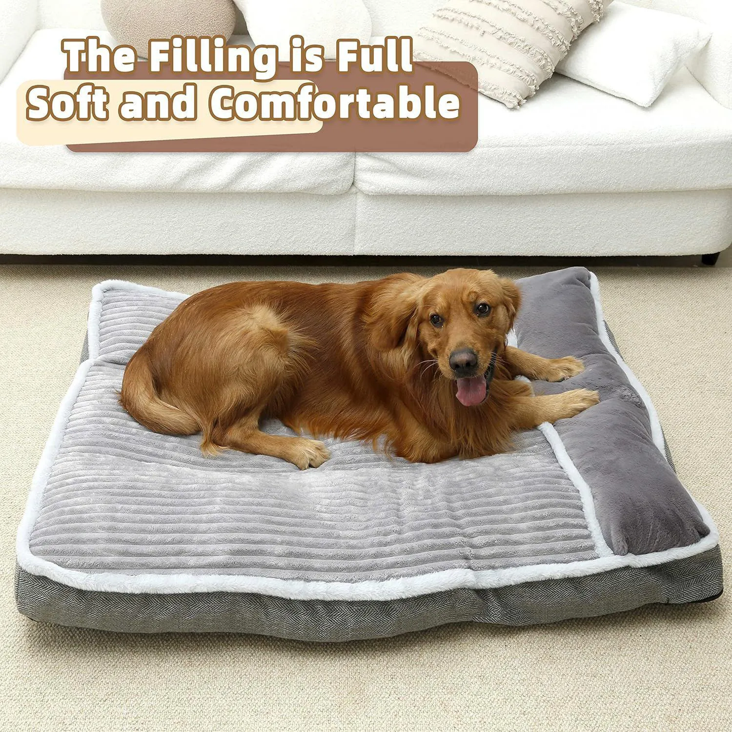Cama Grande para Perro con Almohada Suave 7
